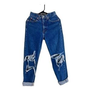Vintage 80s Guess Blue Distressed High Waisted Mom Jeans Size 27